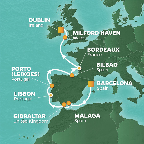 <h2>2023 Spain, Portugal & France Golf Cruise</h2>14 Nights | 5 Rounds | Barcelona - Dublin | May 30 – June 13